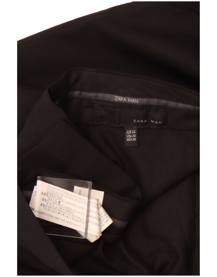 ZARA Pantalón de traje recto para hombre EU 44 Large W34 L31 Lana negra
