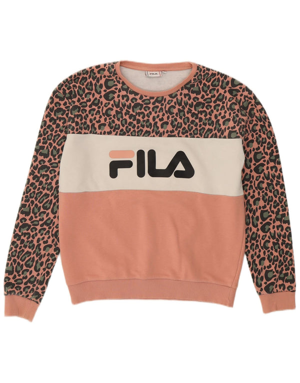 Fila Sudadera gráfica para mujer Jumper UK 44 Algodón con estampado animal rosa mediano