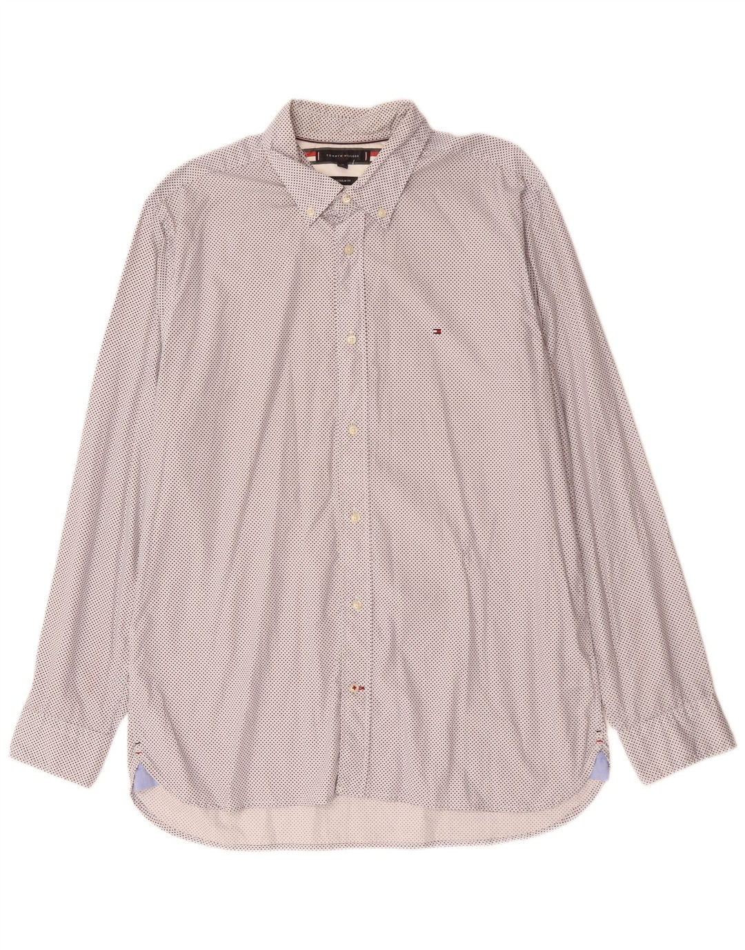 TOMMY HILFIGER Camisa Regular Fit Hombre XL Algodón Moteado Blanco