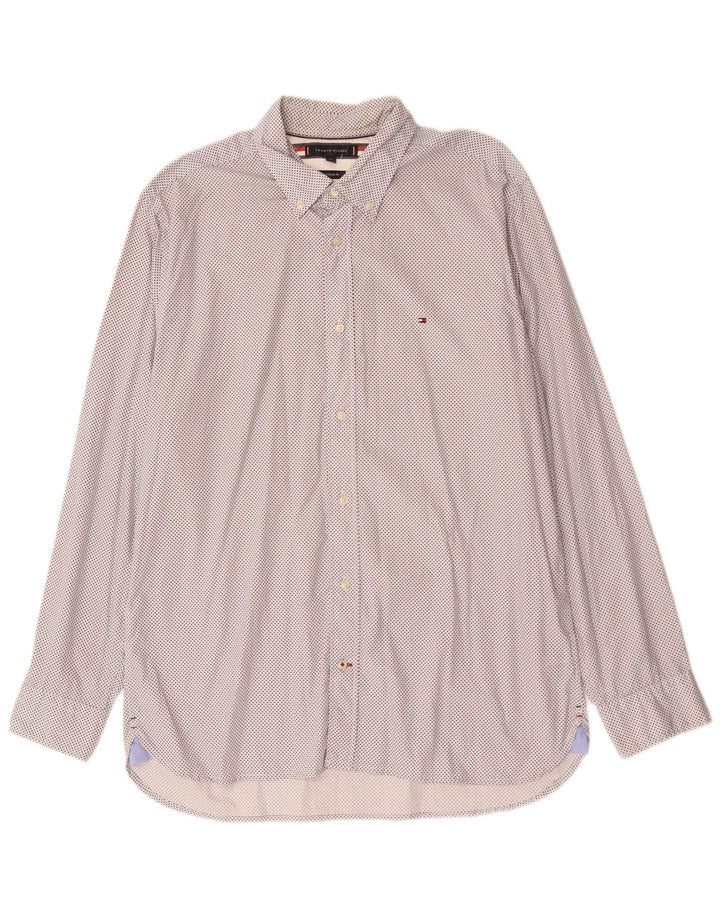TOMMY HILFIGER Camisa Regular Fit Hombre XL Algodón Moteado Blanco