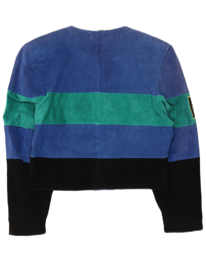 C & A Chaqueta de gamuza corta para mujer UK 42 Azul medio Colorblock
