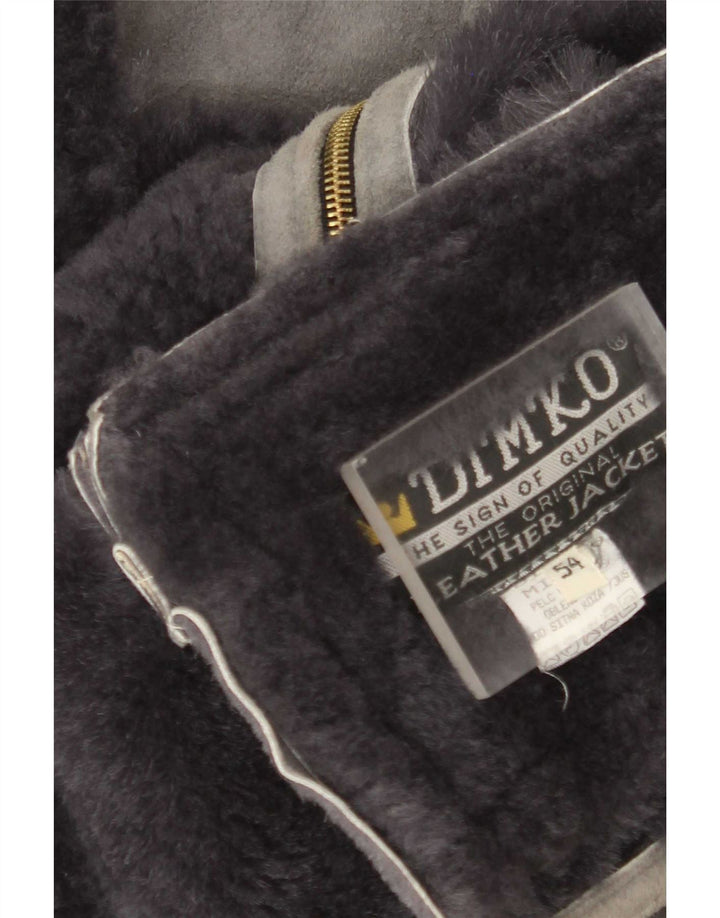 Vintage Hombres Shearling Gilet IT 54 2XL Cuero Gris