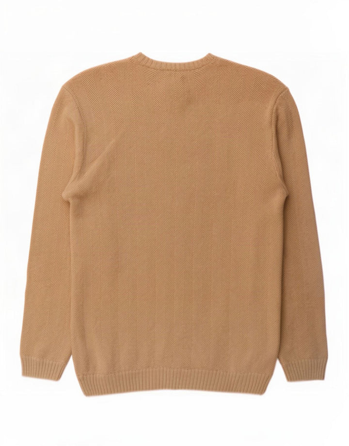 Chaps Hombre Cuello Redondo Jersey Suéter Grande Beige Chevron Algodón