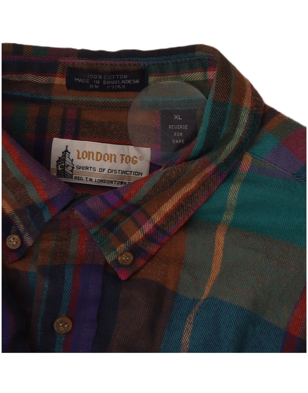 Camisa de franela a cuadros para hombre London Fog XL Algodón a cuadros multicolor