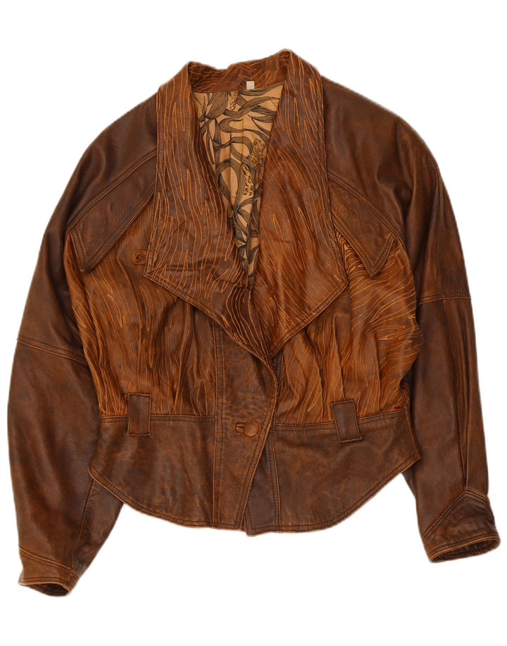 Vintage mujer bombardero chaqueta de cuero IT 44 marrón medio tie tinte biker
