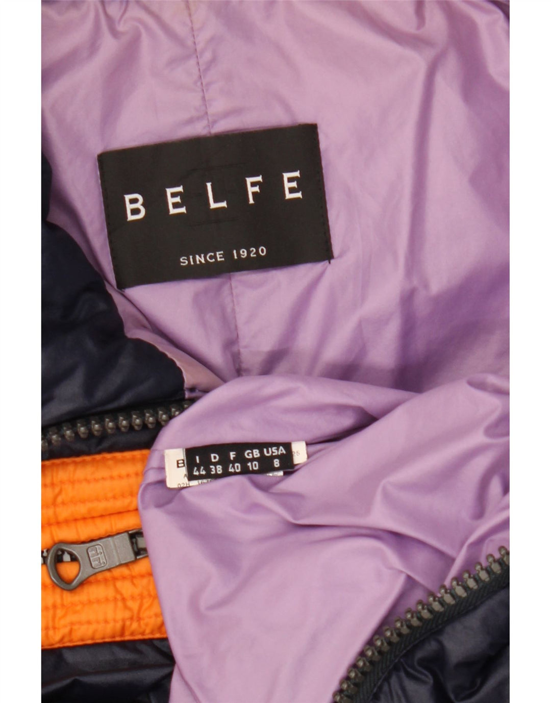 Belfe Chaqueta acolchada para mujer UK 10 Small Azul marino Colorblock