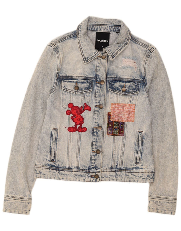 Desigual Mujer Mickey Mouse Graphic Denim Chaqueta UK 10 Pequeño Algodón Azul