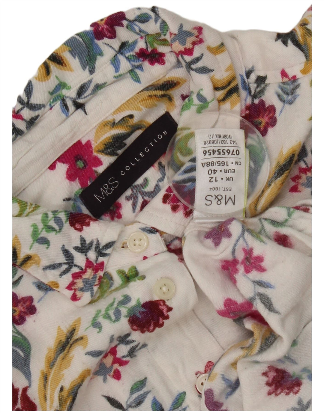 Marks & Spencer Camisa para mujer Reino Unido 42 Viscosa floral blanca mediana