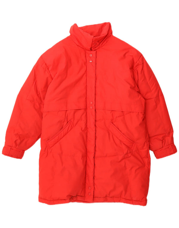 Vintage mujer abrigo acolchado de gran tamaño EU 36/38 pequeño poliéster rojo
