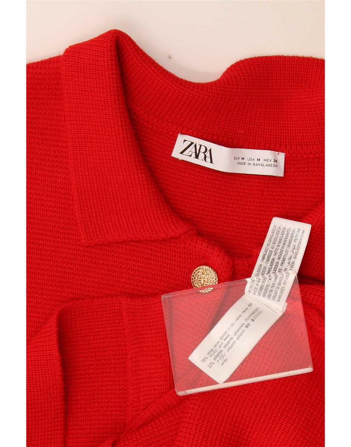 Zara Mujer Cárdigan Suéter UK 44 Medio Viscosa Roja