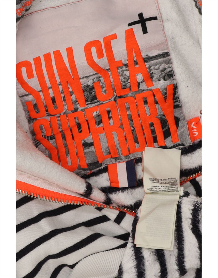SUPERDRY Suéter con capucha y cremallera para mujer UK 6 XS Algodón a rayas blancas