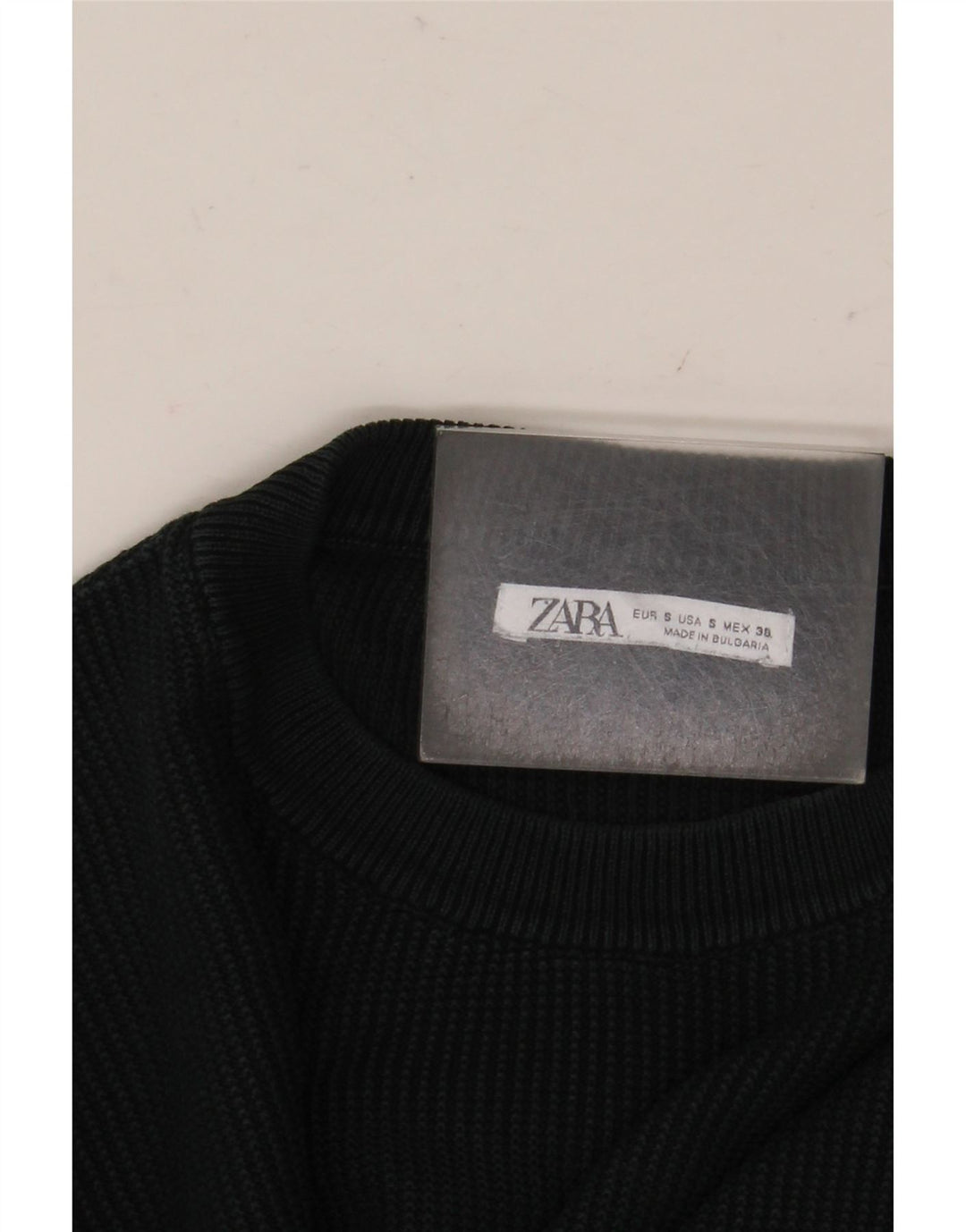 ZARA Hombre Jersey Cuello Redondo Jersey Small Verde
