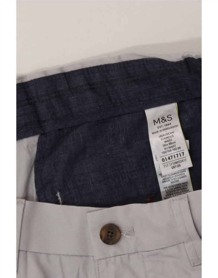 Marks & Spencer Pantalones cortos chinos para hombre W34 Algodón gris grande