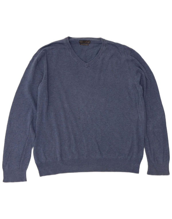Marks & Spencer Jersey con Cuello en V para Hombre XL Algodón Azul Marino