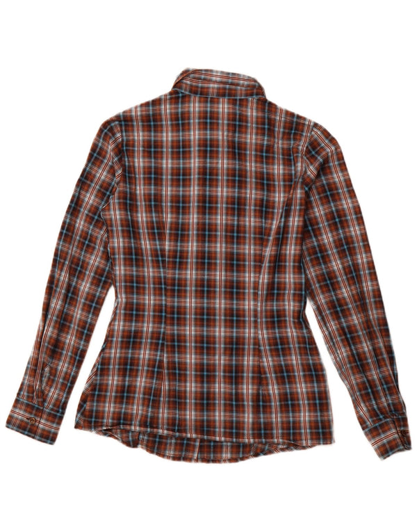 BENETTON Camisa de Mujer UK 10 Small Marrón Cuadros Algodón