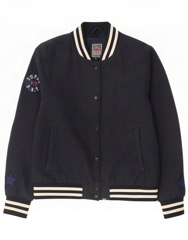 Superdry Chaqueta universitaria para mujer UK 46 Large Lana azul marino