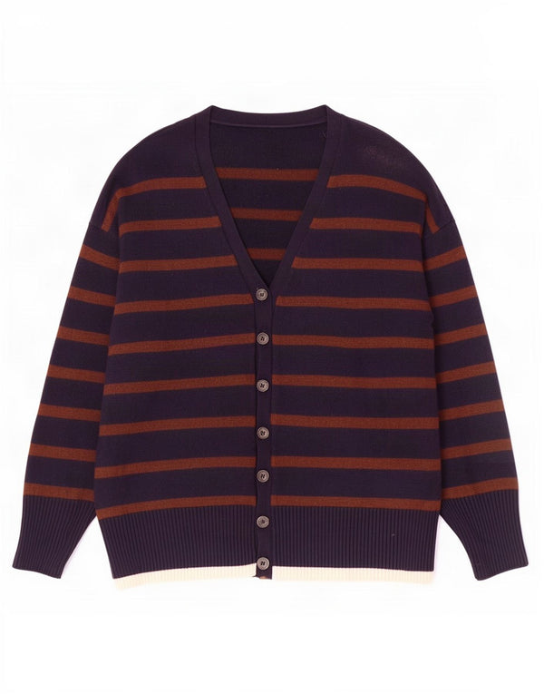 Zara Mujer Longline Cardigan Sweater UK 10 Small Azul Marino Rayas