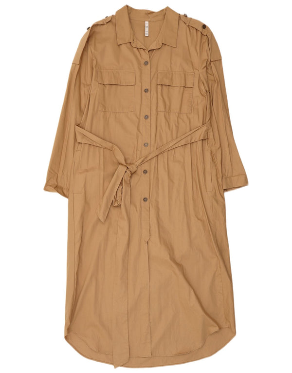 Zara Mujer Trafaluc Vestido Camisero Militar UK 44 Algodón Beige Medio