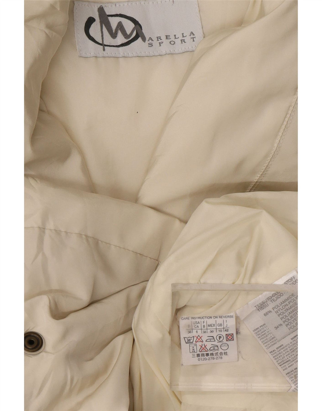 MARELLA Chaqueta acolchada extragrande para mujer UK 10 Small Off White Poliamida