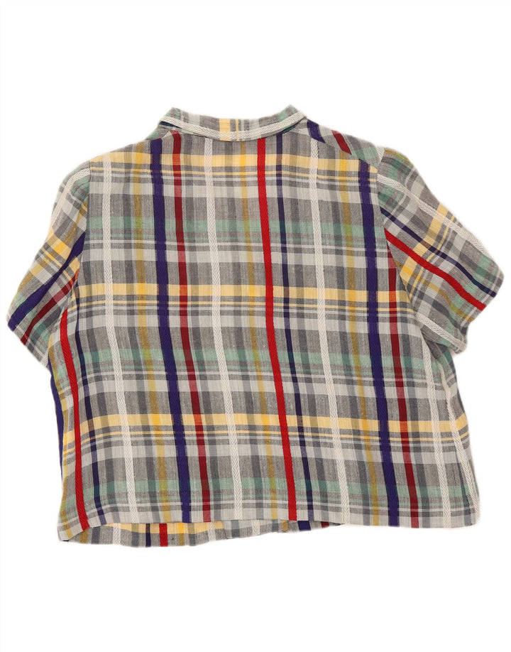 Vintage mujer camisa de manga corta Reino Unido 18 XL cheque multicolor