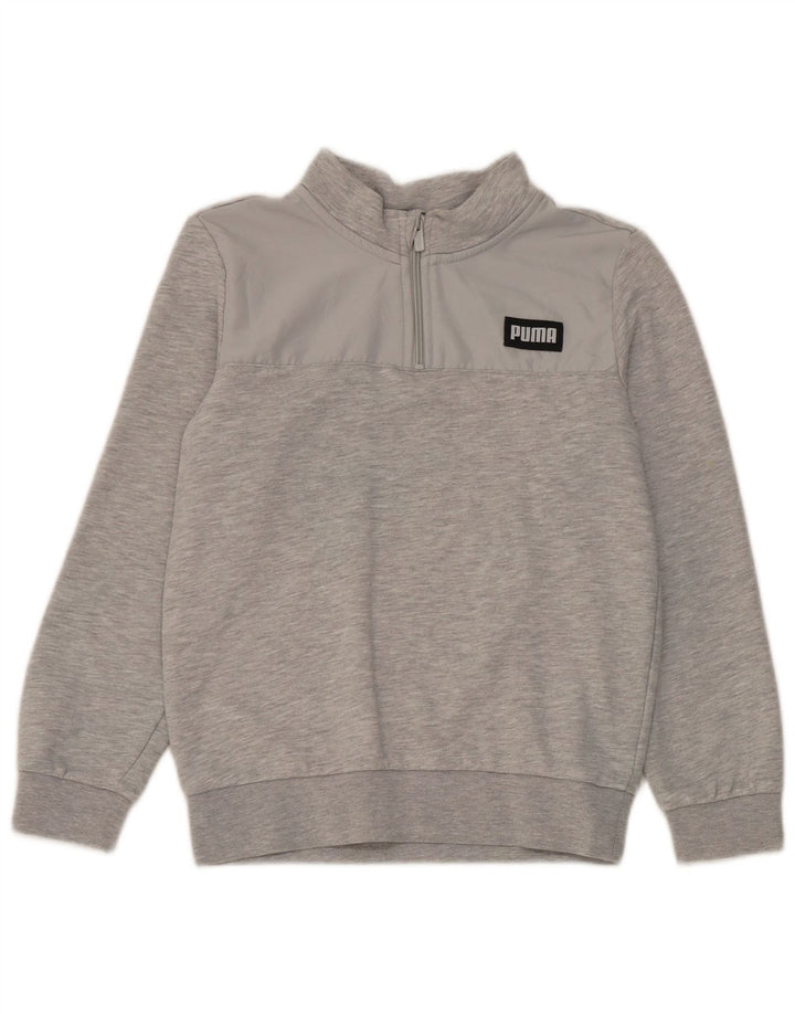 Puma Sudadera con cuello y cremallera para niños de 11 a 12 años, color gris moteado