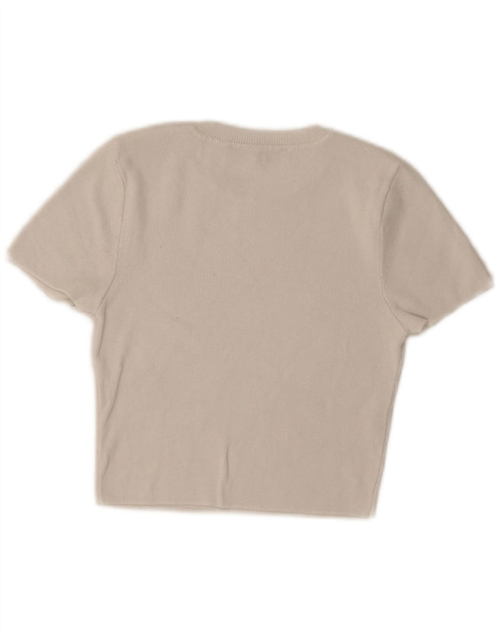 Zara Mujer Crop Camiseta Top UK 12 Medium Blanco