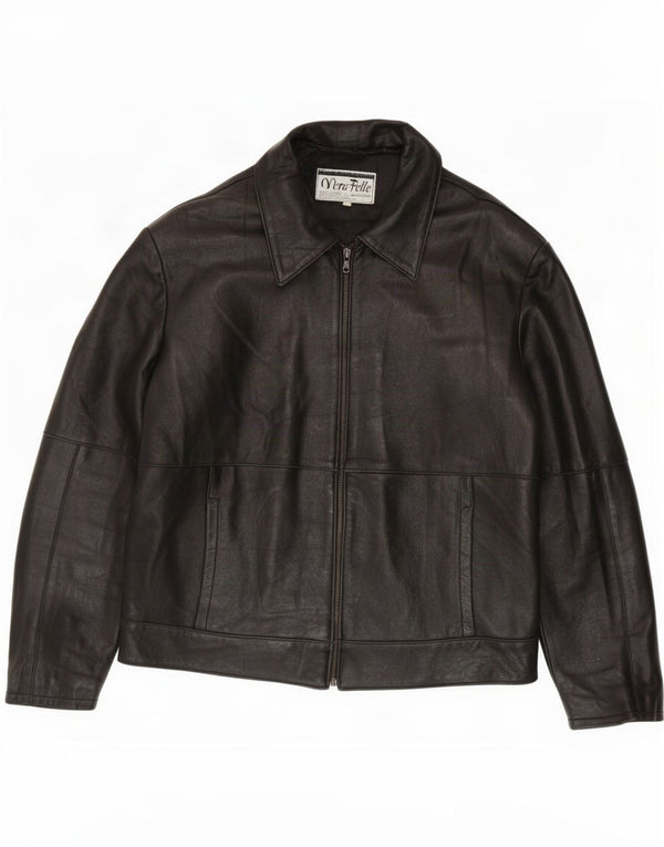 Chaqueta de cuero vintage para hombre UK 44 2XL Negro