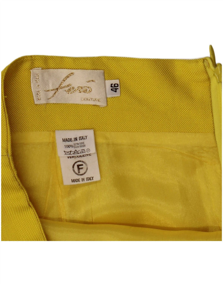 Vintage mujer 4 botones 2 piezas falda conjunto IT 46 grande W32 seda amarilla