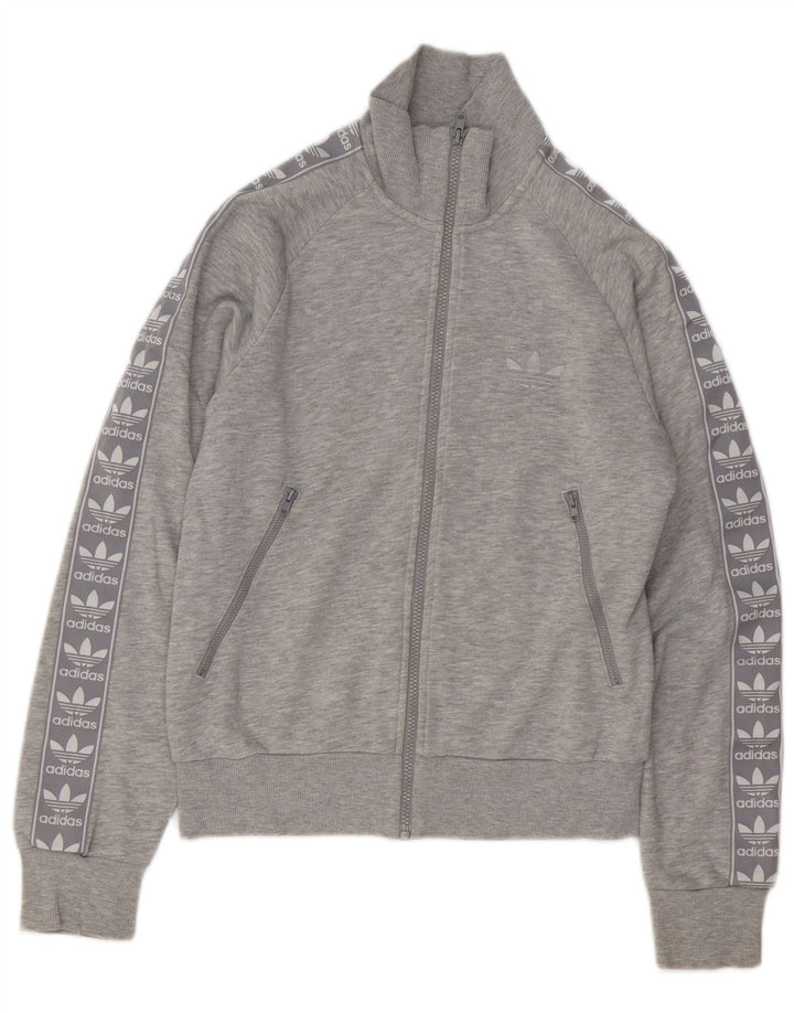 ADIDAS Chaqueta superior de chándal con gráfico extragrande para mujer UK 6 XS Algodón gris