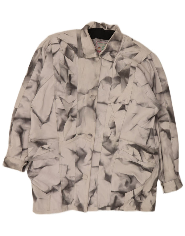 VINTAGE Abrigo de cuero de ajuste suelto para mujer Reino Unido 20 2XL Gris Geométrico