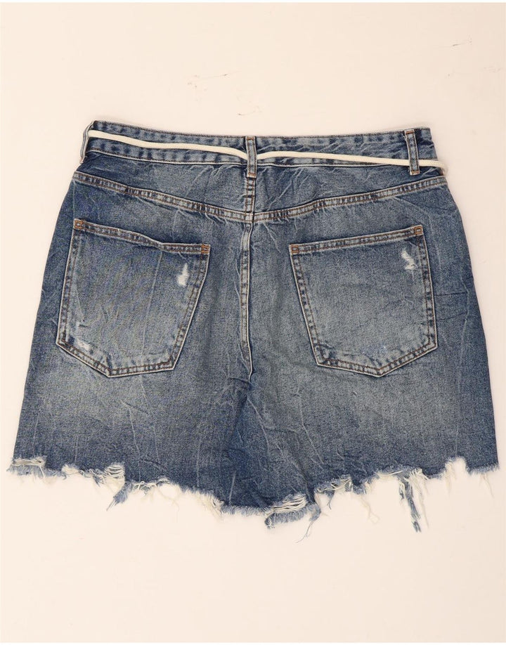 Zara Pantalones cortos de mezclilla desgastados para mujer EU 42 Large W32 Algodón azul