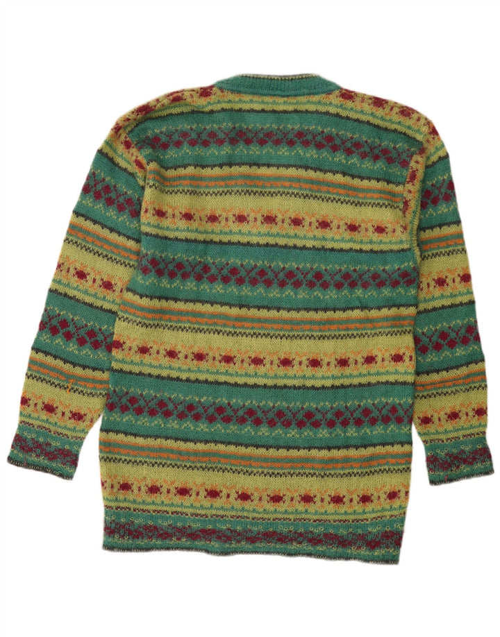 PIU VERONA Suéter con cuello en V para mujer UK 14 Medium Green Fair Isle