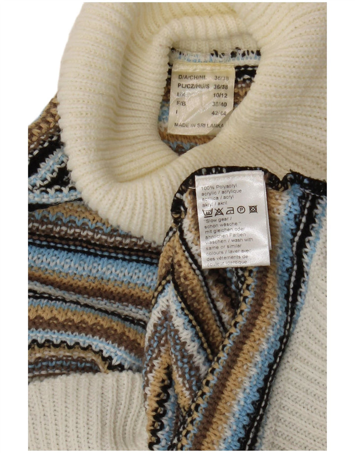 VINTAGE Mujer Roll Neck Jumper Suéter Reino Unido 10/12 Pequeño Multicolor