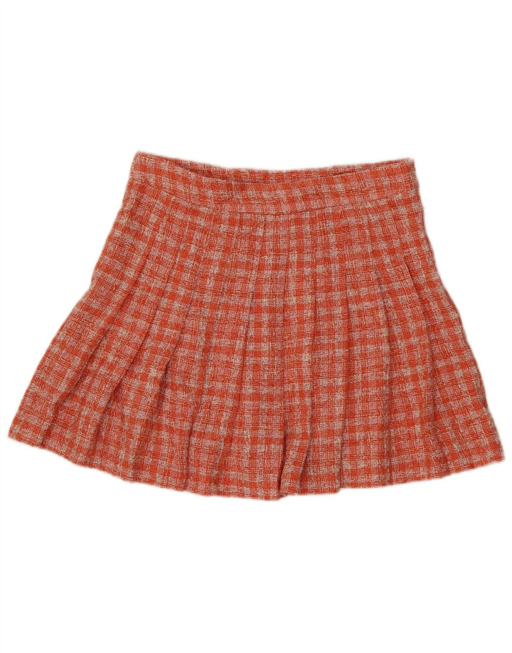 Zara Mujer Mini Falda Plisada Mediana W28 Naranja Cuadros Poliéster