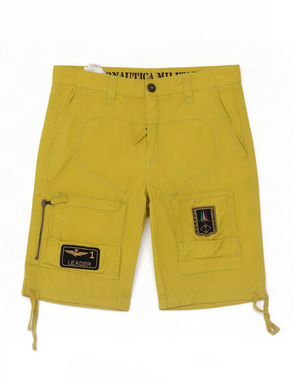 Aeronautica Militare Pantalones cortos cargo para hombre IT 46 Small W32 Algodón amarillo
