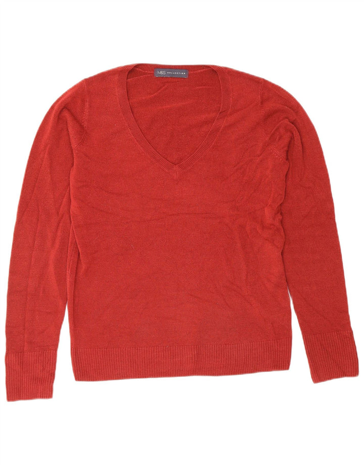 MARKS & SPENCER Suéter con cuello en V para mujer UK 10 Pequeño Rojo Poliacrílico