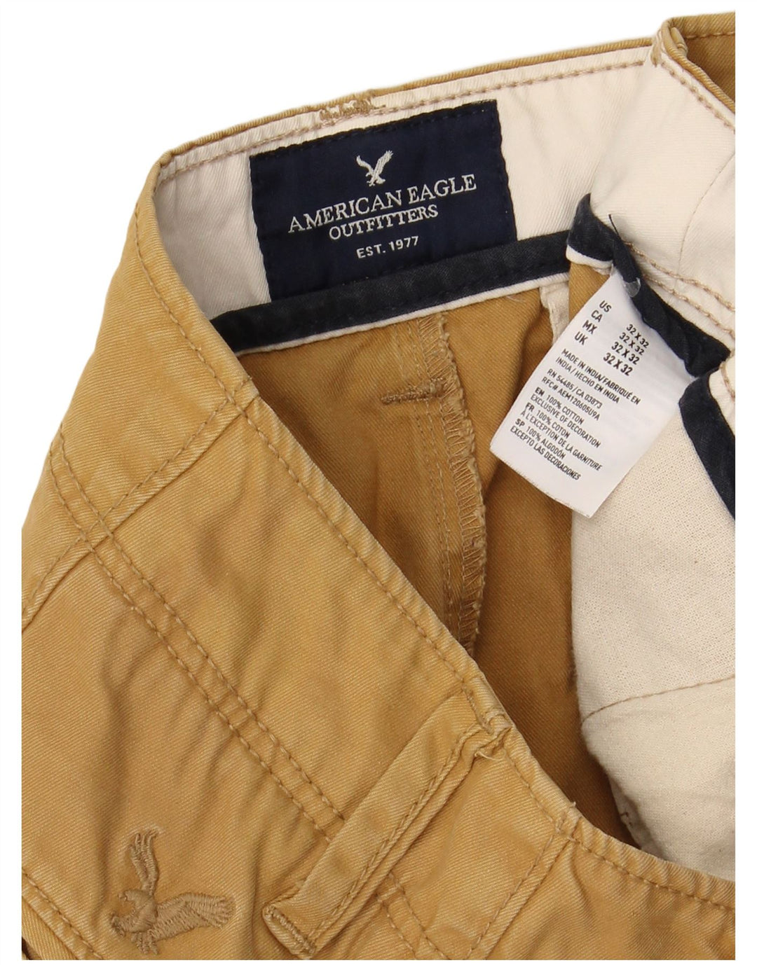 AMERICAN EAGLE Pantalón chino recto para hombre W32 L32 Algodón marrón