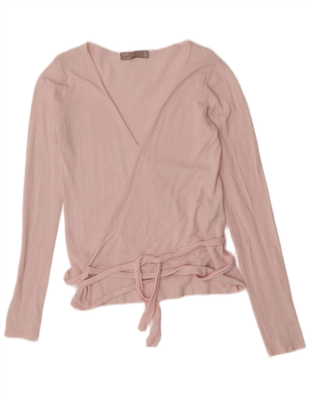 Zara Mujer Blusa Cruzada De Manga Larga Top UK 42 Viscosa Rosa Mediana