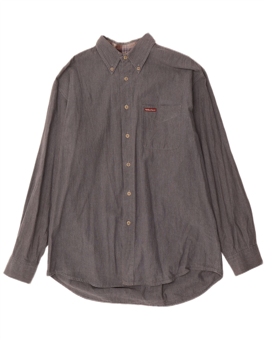 Marlboro Classics Camisa a cuadros para hombre Algodón gris grande
