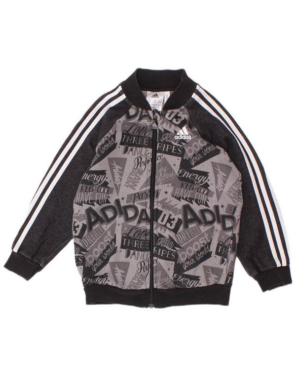 Adidas - Chaqueta de chándal con estampado gráfico para niños, 3-4 años, algodón gris con bloques de color
