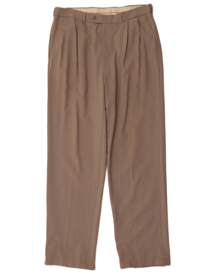 Marks & Spencer Pantalón de traje recto con pinzas para hombre W34 L33 Poliéster gris