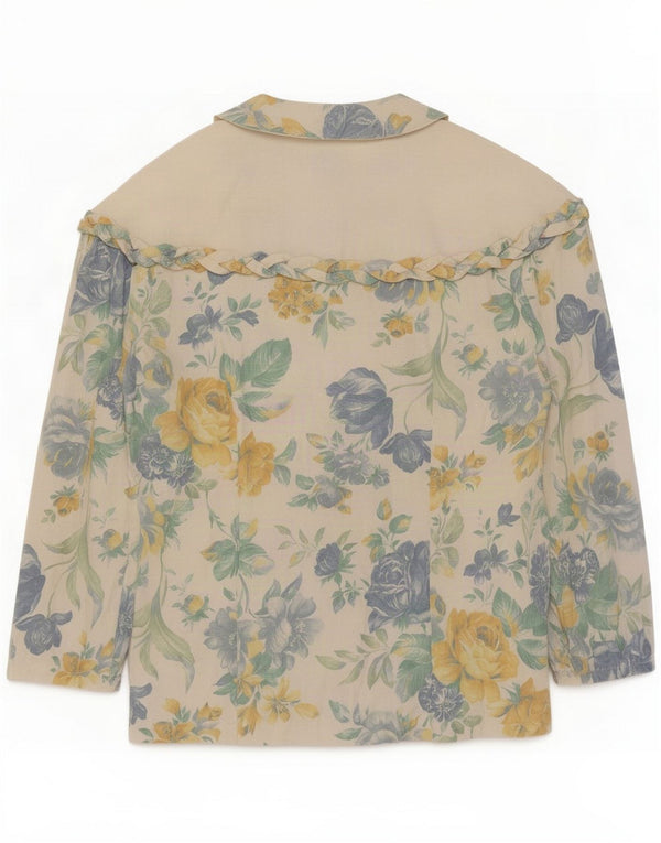Blusa estilo camisa de manga 3/4 vintage para mujer UK 44 Medium White Floral