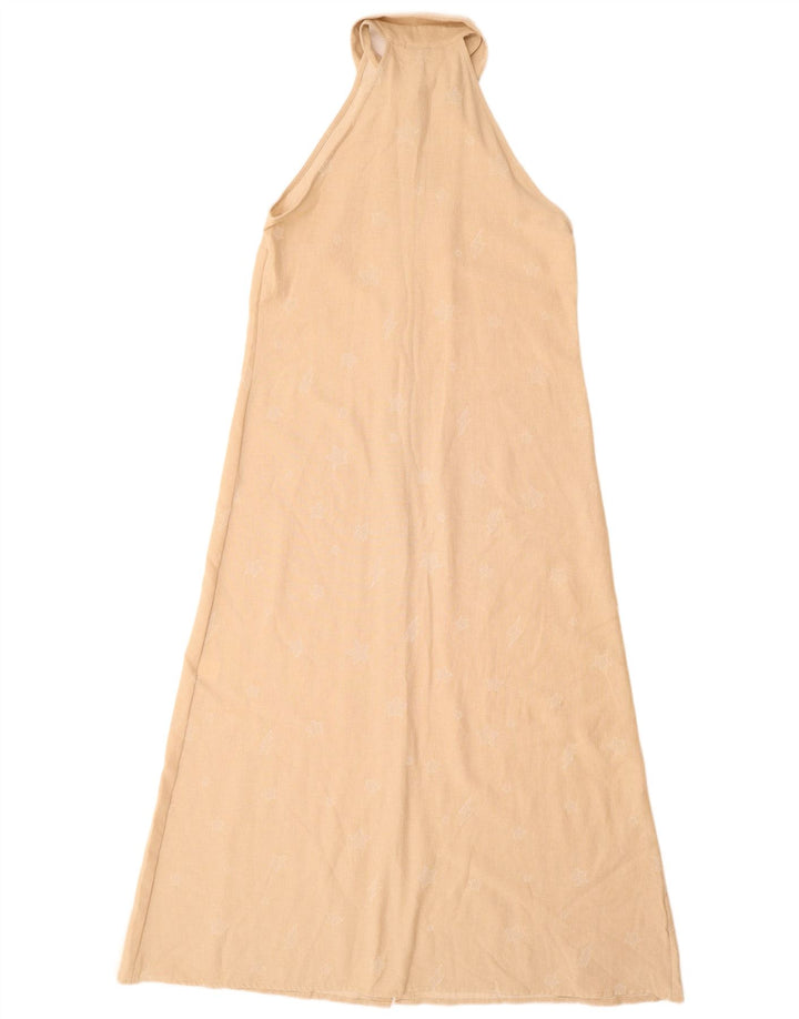 KIKISIX Vestido largo sin mangas con estampado abstracto para mujer, talla 44, color beige medio
