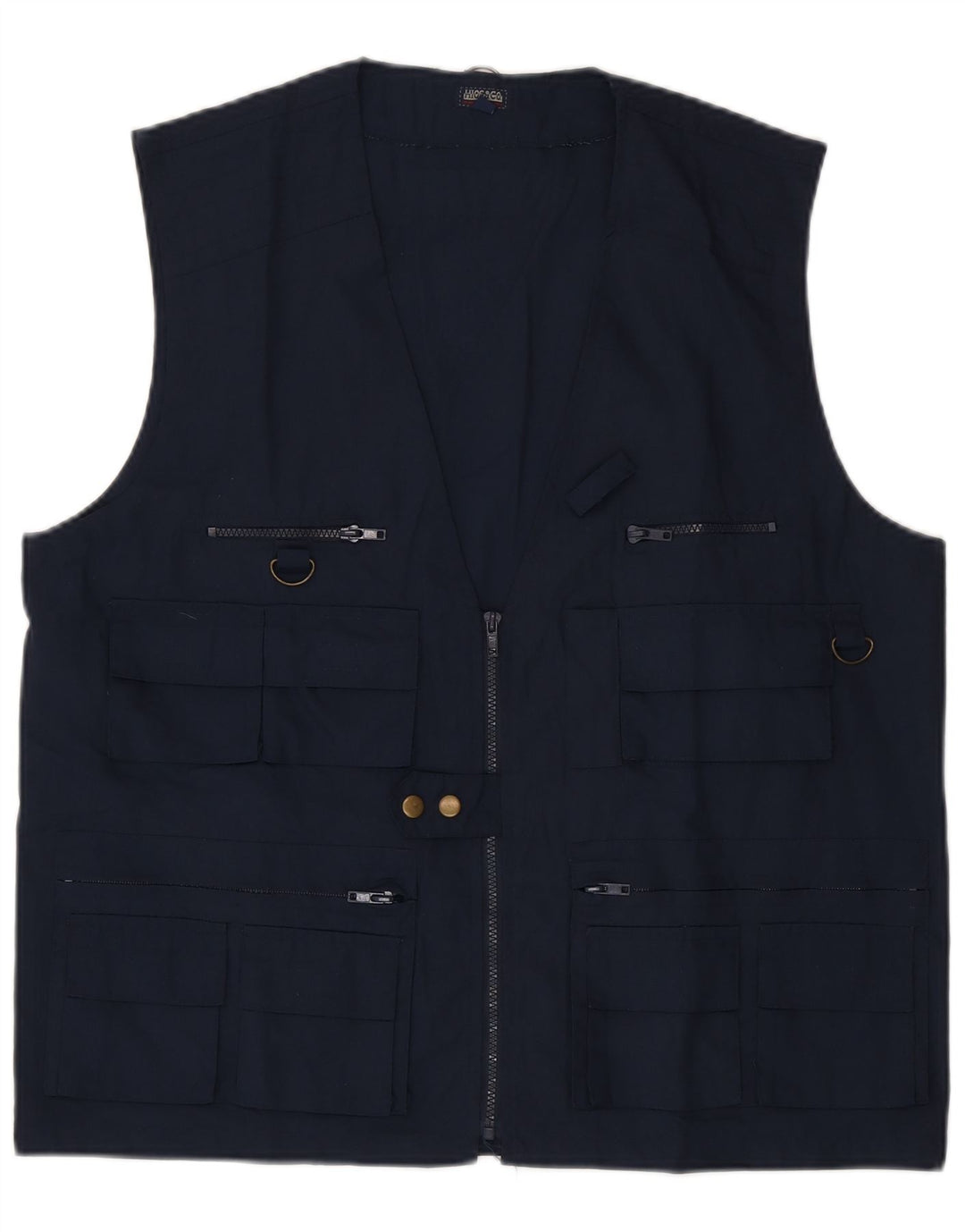 Vintage hombres utilidad Gilet Reino Unido 42 XL poliéster azul marino