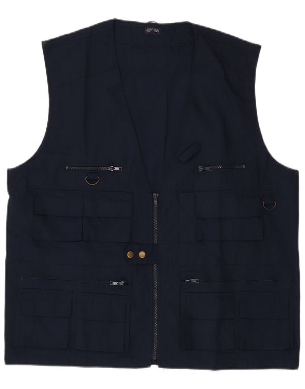 Vintage hombres utilidad Gilet Reino Unido 42 XL poliéster azul marino