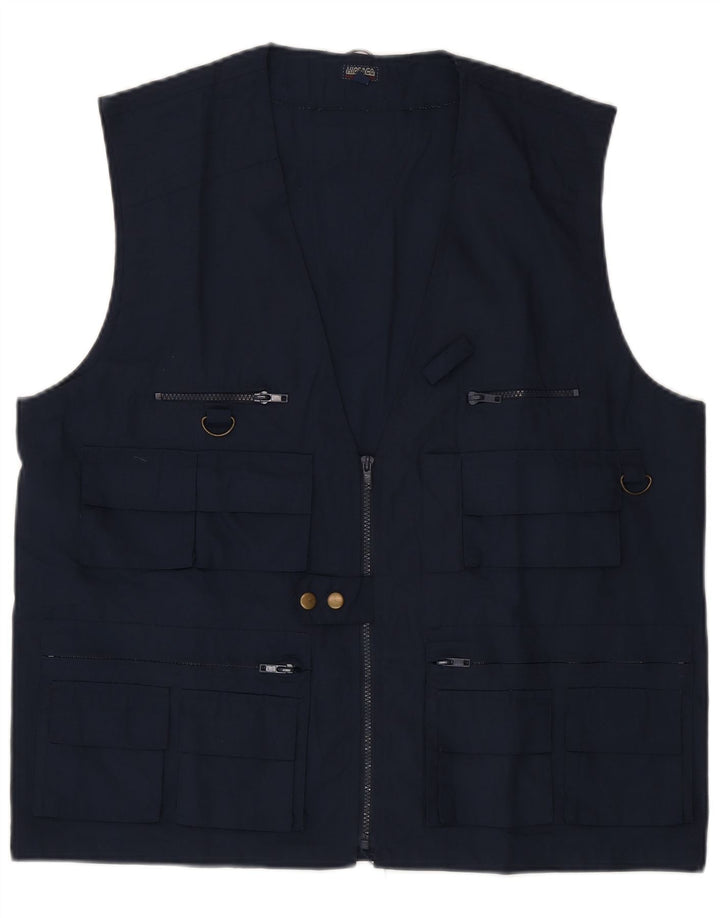 Vintage hombres utilidad Gilet Reino Unido 42 XL poliéster azul marino