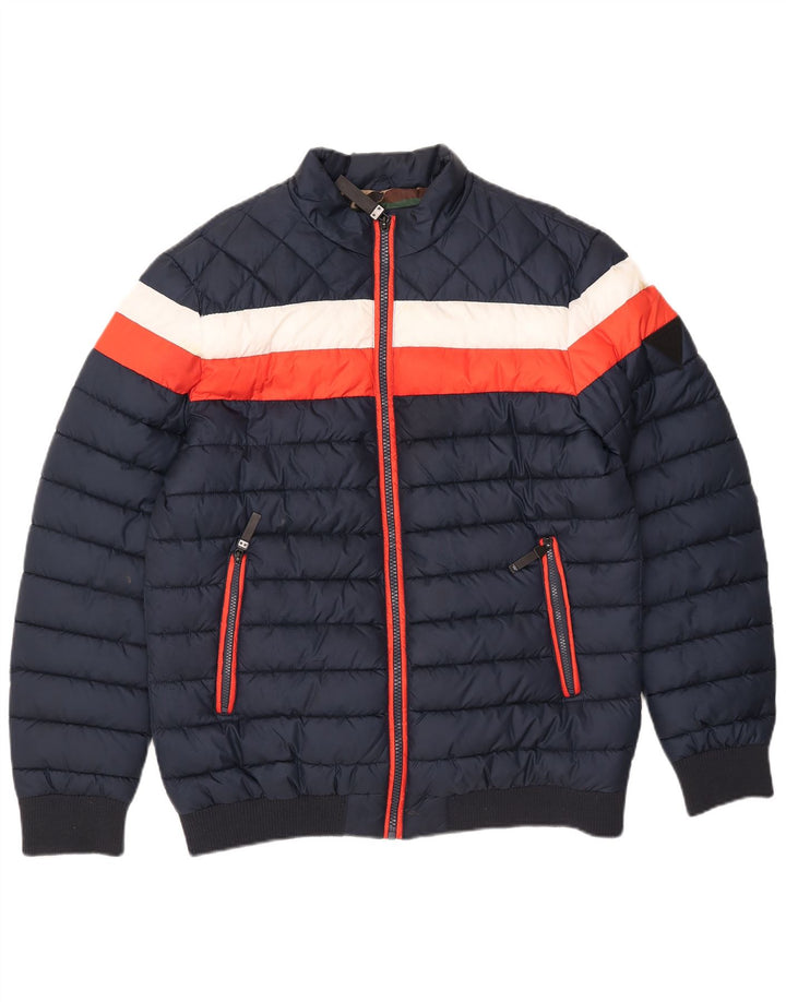 Guess Chaqueta acolchada para hombre UK 42 XL Azul marino Colorblock Poliéster
