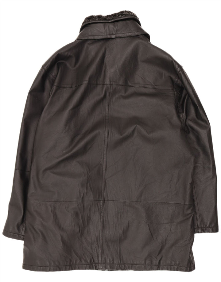 Vintage hombres cuero abrigo Reino Unido 44 2XL negro