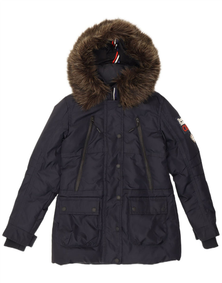 Superdry Chaqueta Acolchada Con Capucha Gráfica Para Mujer UK 42 Medium Azul Marino Nylon