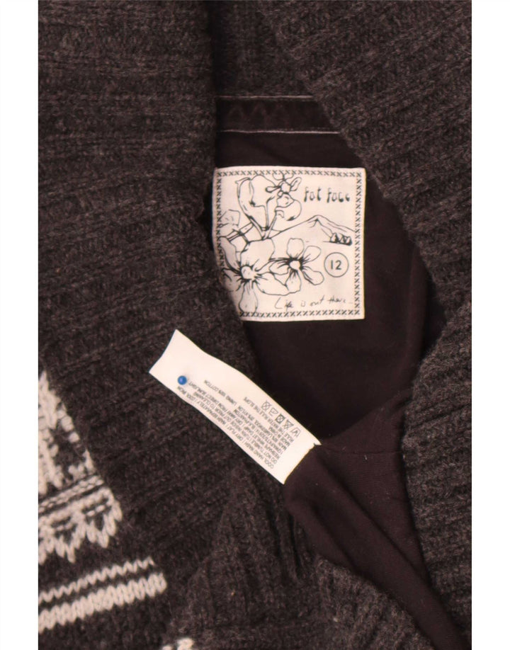 Suéter tipo cárdigan para mujer Fat Face UK 12 Lana de cordero Fair Isle gris medio